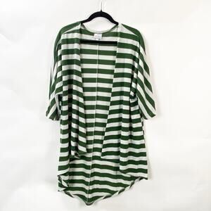 2/$30 Lularoe Small Womens Lindsay Oversized Green Ivory Striped Kimono Cardigan